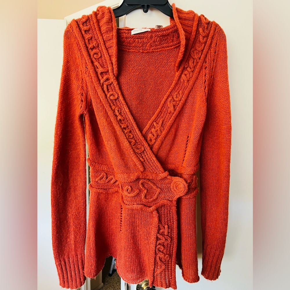 Anthropologie Sleeping On Snow Cardigan Women XS Orange Wool Blend -Peplum Style